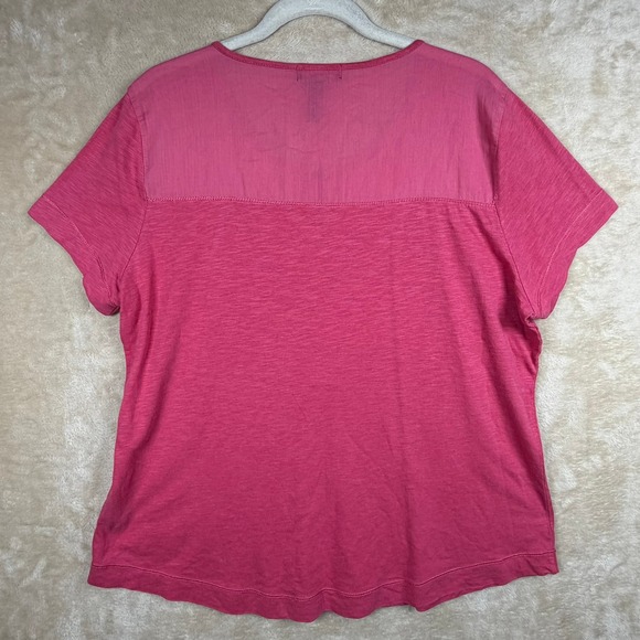 Lauren Ralph Lauren Pink Mixed Media Slub Knit Top XL Short Sleeve Split Neck - Picture 2 of 8